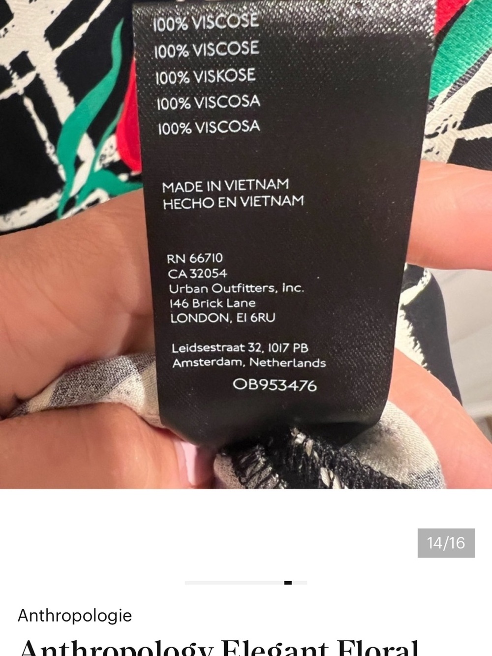 Anthropologie Black Midi Slip Dress with Red Rose Print - Picture 10 of 11